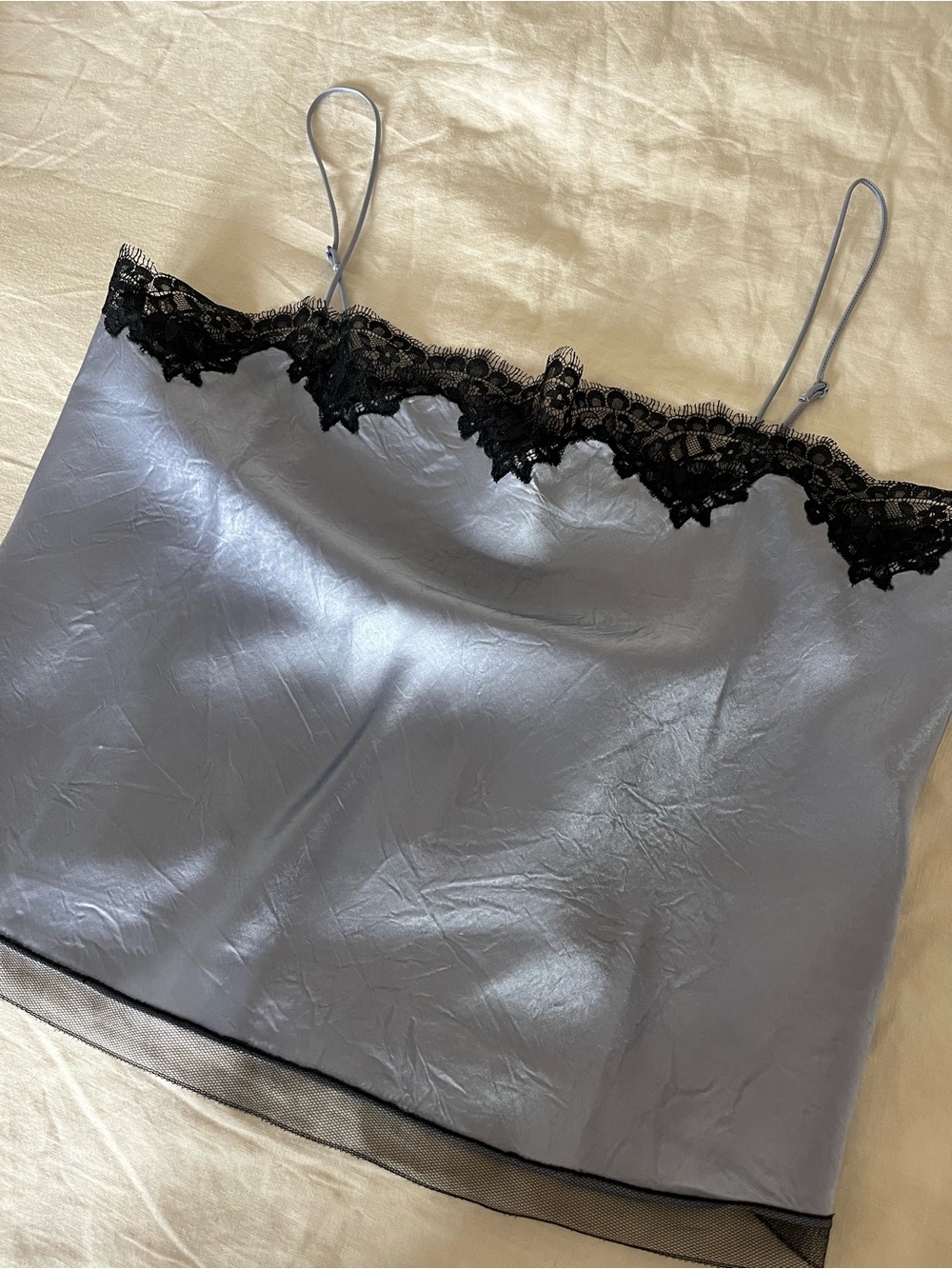 J. Crew blue/gray lace-trim top